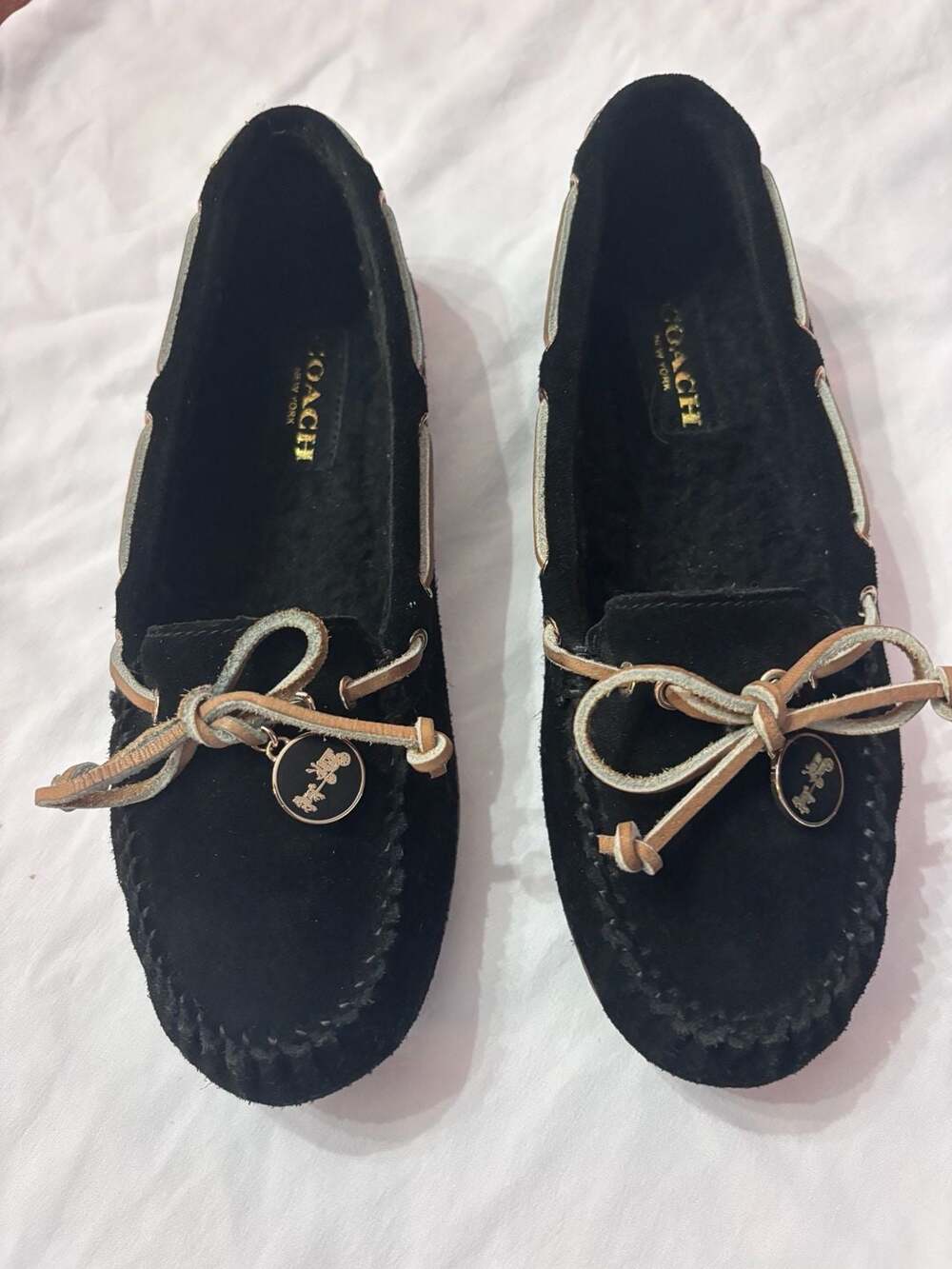 Coach Black Suede Moccasin Slippers